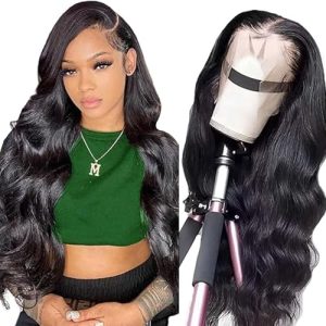 Zeslaerr Cabello Humano 13×1 Lace Front Wig Human Hair Body Wave #1b Natural Black Minimal Tangles Swiss Lace Brecirian Virgin Natural Wig 16 Inch