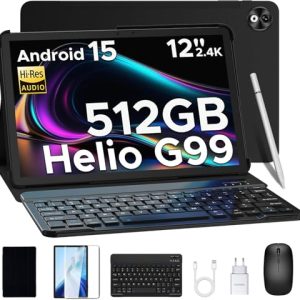 DOOGEE T40 Pro Tablet 12 Pulgadas, Android 15 Tablets 10800mAh, Tablet con Teclado 20GB + 512GB (2TB TF), Helio G99, 2.4K Pantalla Full HD, Cámara 16MP, Tableta con Tarjeta Sim | OTG | WiFi Negro