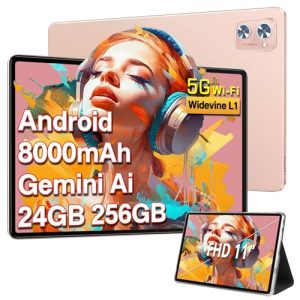 SUAAT 2026 Tablet 11 Pulgadas 24 GB RAM + 256 GB ROM (Ampliable a 512GB), Android 14 Octa-Core, 1280 * 800 HD, WiFi 5G, Bluetooth 5.0, 8000mAh, 13MP+5MP, Tablet con + Funda, Oro