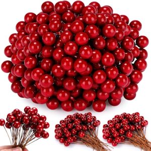 Cindeer 500 Falsas Bayas Artificiales de Navidad 10 mm Mini Bayas Navideñas para Decoraciones del Árboles de Navidad Manualidades Bodas Fiestas Decoración de Invierno Hogar(Burdeos)
