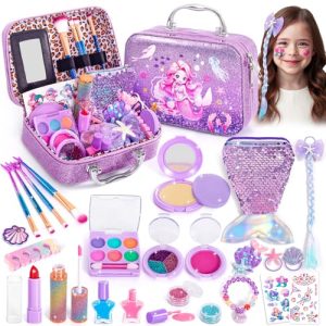 Hohosunlar Kit Maquillaje para Niñas, Juguetes Niñas, Estuche Maquillaje Lavable y No Tóxico, Set Maquillaje Infantil con Bolso, Princesa Regalo Cumpleaños y Navidad para Niños 3 4 5 6 7 8 9 10 Años