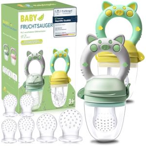 Kaiyingxin® Chupete para Fruta Bebe, 2 Alimentador Antiahogo + 8 Tetinas de Silicona(3 Tamaños Diferentes), Mordedor Sin BPA(Verde + Amarillo)