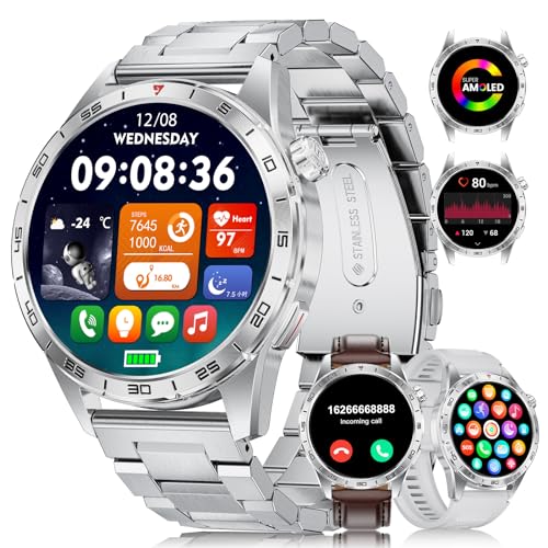 LIGE Reloj Inteligente Hombre Militar(3 Correas), 1.43" AMOLED Smartwatch con Llamadas Bluetooth, 400mAh, IP68 Impermeable, Pulsómetro, Sueño, Podómetro, 100+ Modos Deportivos para Android iOS