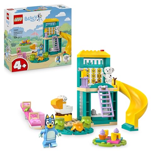 LEGO Bluey Diversión en el Parque de Juegos con Bluey y Chloe - Juguete Educativo para Niñas y Niños de 4+ Años - 2 Minifiguras de Personajes, Balancín Rosa y Tobogán Infantil - Regalo para Fans 11201