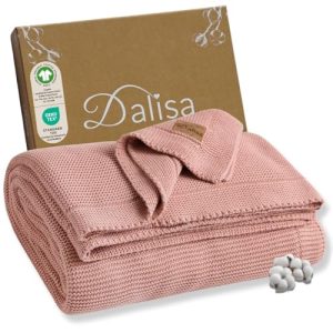 Dalisa Manta de algodón turco 100 % orgánico de 50 x 60 pulgadas, color rosa, certificado GOTS, acogedora, perfecta para sofá, cama y decoración del hogar, Alina de punto vintage bohemio