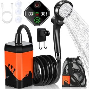 MIAOKE Ducha portátil para Acampar, 7800 mAh, Ducha eléctrica para Exteriores, Bomba Recargable con Pantalla Digital Inteligente, Cabezal de Ducha con Pantalla Temperatura para Acampar
