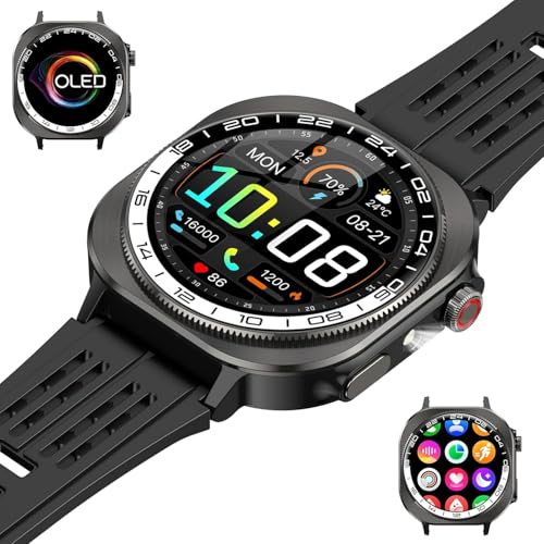 Reloj Inteligente Hombre Mujer Militar, 2026 AMOLED 1.43" con Llamadas Bluetooth 5.4, 60 Días de Autonomía Smart Watch con Linterna LED,IP68 Impermeable/24/7 Monitor/130+Deportivos/Android iOS (Negro)