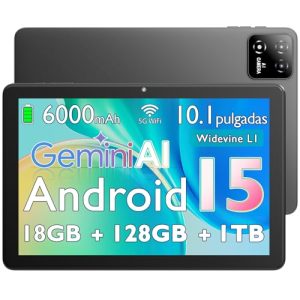Rebecco Tablet 10 Pulgadas, Tablet Android 15 Gemini AI,18GB RAM + 128GB ROM + 1TB TF, Octa-Core, Pantalla Táctil IPS HD 1280×800, Batería 6000mAh, Widevine L1, WiFi 5G & BT 5.0, Cámara Dual Z50