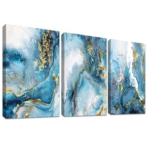 3 Pcs Marco De Madera Cuadro Moderno Mámol Nórdico Océano Azul Dorado Cuadros Decoracion Salon Modernos Lienzo Decorativos Pintura Poster Imagen Cuadros Decorativos Salon Dormitorios Baño 30cmx40cmx3