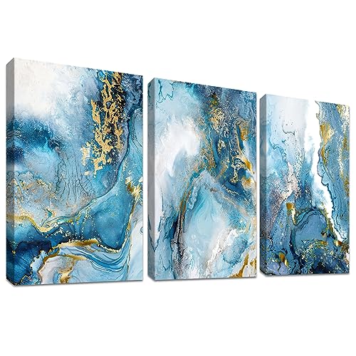 3 Pcs Marco De Madera Cuadro Moderno Mámol Nórdico Océano Azul Dorado Cuadros Decoracion Salon Modernos Lienzo Decorativos Pintura Poster Imagen Cuadros Decorativos Salon Dormitorios Baño 30cmx40cmx3