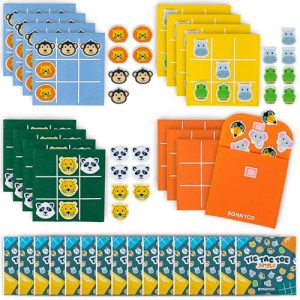 BONNYCO Tres en Raya Niños de Animales, Pack 16 Regalos Cumpleaños Niños Colegio. Detalles Cumpleaños Infantil, Relleno Piñata Regalitos Invitados. Regalos Alumnos Primaria, Mini Juegos 3 en Raya