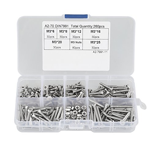 Kit de Tuercas de Tornillos de Cabeza Plana con Casquillo Hexagonal con Caja de Acero Inoxidable 304, Tornillos de Diferentes Longitudes para Energía, Electrónica,