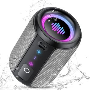 Altavoz Bluetooth Potente 5.4, 15W Pequeño Portatil Altavoz Bluetooth, Luces LED de Colores Inteligentes, 360° Sonido Estéreo TWS, 12H de Reproducción, Impermeable IPX7, para Exterior/Viajes/Fiestas