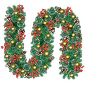 Timiyou Guirnalda Navidad 2.7M con Luces y 200 Puntas de Ramas – Impermeable, 30 LED y Temporizador Escaleras, Chimenea, Puerta y Decoración Interior/Exterior