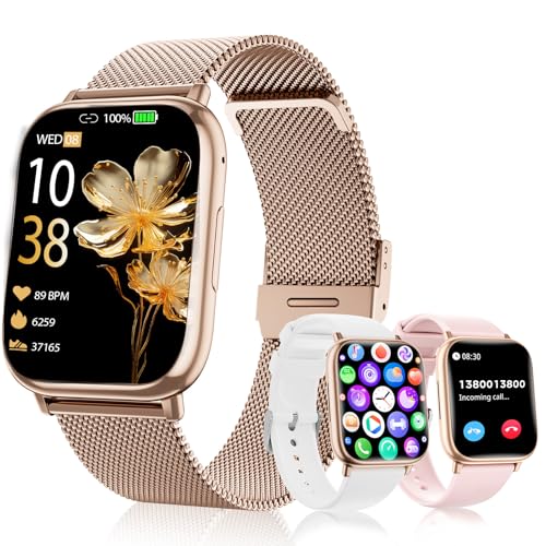 Reloj Inteligente Mujer 1.83" HD Pantalla Táctil Smartwatch con Llamadas Bluetooth Fitness Tracker 120+ Modos Deportivos Pulsometro SpO2 Presión Arterial IP68 Monitor de Sueño Android iOS (Oro rosa)
