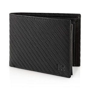 KRONIFY Carteras para Hombre – Cartera de Hombre de Piel Auténtica, con Bloqueador RFID, 13 Compartimentos para Tarjetas, con Cremallera，Bolsillo para Monedas, Caja de Regalo, Carbono