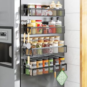 Aufworld Estante Magnético para Especias, 4 Pack Estante Magnético, Organizador Magnético para Nevera con 8 Ganchos Móviles, Estante Magnético para Organizar y Almacenar en la Cocina (4 PACK)