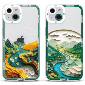 2× Funda para Apple iPhone 8 iPhone 7 iPhone SE 2022/2020 4.7″, Carcasa para Estética Art Anime Manga Montaña Río Móvil Dibujos Aesthetic Cover Suave TPU Bumper Anti-Arañazos Case,Móvil