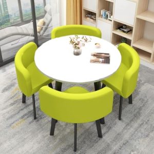 YKWLKJ Juego de Mesa de Comedor pequeña de 5 Piezas, diámetro de 80 cm, Moderna Mesa de recepción conferencias Que Ahorra Espacio y 4 Silla(Yellow Green)