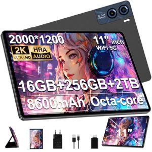 Tableta Android Metal Tablets 11 Pulgadas con AI-16 GB RAM + 256 GB ROM+2TB | Pantalla 2K | Octa-Core | 8600mAh | WiFi 5G | GPS | GMS| BT 5.0 | 13MP+5MP,Tablet táctil con Funda Protectora-Gris