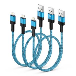 Cable USB A a Lightning, cable de carga para iPhone 0,3 m, 3 unidades, certificado MFi, Mini nailon trenzado cable de carga rápida para 14, 13, 12, 11 Pro Max, XR XS X 8 7 6 Plus SE 2020, iPad