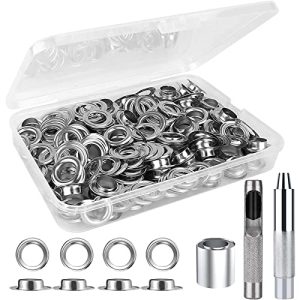 Kit de Herramienta Ojetes Metalicos – 120 Piezas Kit de Arandelas de Ojales de Acero Inoxidable – para Lonas Toldos Cuero Cortinas Telas Remachador Banderas Manualidades Bricolaje