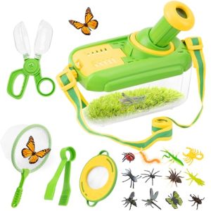Funsland Kit Explorador Niños, 5 Piezas Juego de Caza de Insectos, Lupa, con 12 Insectos Falsos, Aire Libre Aventura Juguetes, Juguetes Educativos Navideños Regalos para Niños y Niñas 3 4 5 6 Años