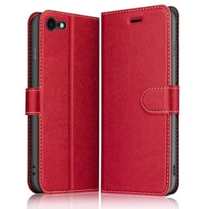 ELESNOW Funda para iPhone SE 2022 / iPhone SE 2020 / iPhone 8 / iPhone 7-4.7″, Cuero Billetera Tarjetero Tapa Flip Protectora Carcasa Magnético para Apple iPhone SE 2022 / SE 2020/8 / 7 (Rojo)