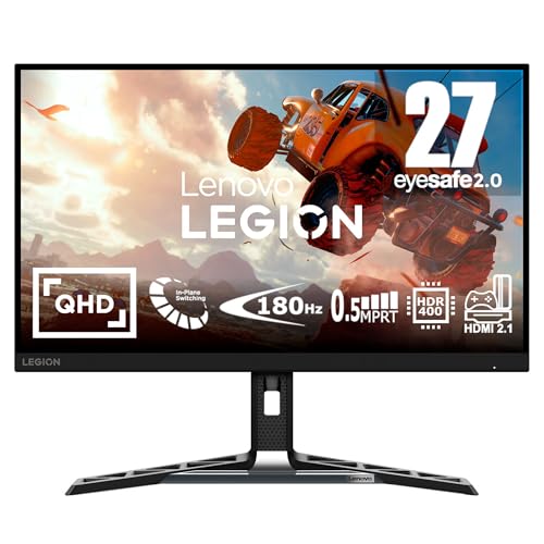 Lenovo Legion R27qe Pantalla Gaming 27" QHD (IPS, 180Hz, 0.5ms MPRT, Cable DP, HDMI, AMD FreeSync) Ajuste de inclinación/Altura/rotación/pivote - Negro