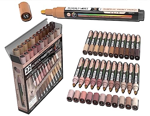 TOOLI-ART Rotuladores de pintura acrílica, 22 rotuladores surtidos de la serie Pro Colour, 3 mm, punta mediana para pintura de roca, vidrio, tazas, madera, metal, lienzo, proyectos de bricolaje, no