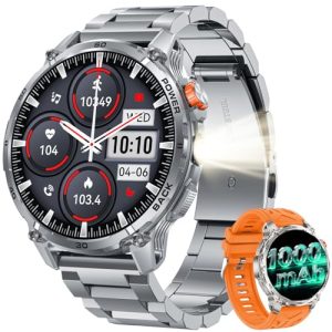 Reloj Inteligente Hombre Smartwatch con Llamada ：1.85″ TFT Bluetooth Digital Smart Watch con Linterna LED 1000mAh IP68 Impermeable 120+Modos Deportivos Frecuencia Cardíaca SpO2 Sueño Para Android iOS