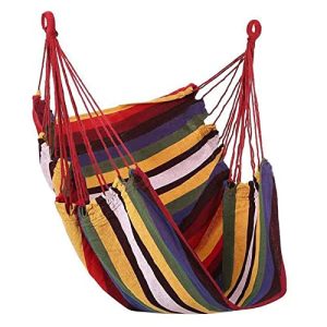 Silla Colgante de Lona con Rayas de Colores, 100x130cm, Columpio Hamaca Portátil Plegable para Jardín y Exteriores