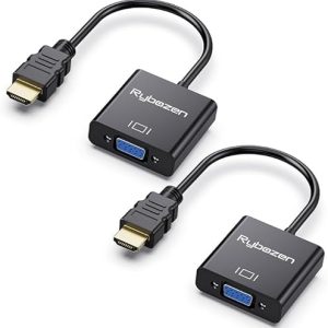 Adaptador HDMI a VGA, 2 unidades, convertidor HDMI a VGA chapado en oro (macho a hembra), compatible con computadora, laptop, PC, monitor, proyector, HDTV, Chromebook, Raspberry Pi, Roku, Xbox y más