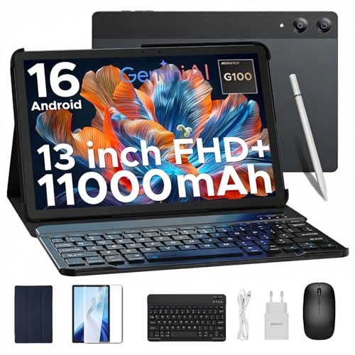 DOOGEE Tab E3 Pro Android 16 Tablet 13 Pulgadas con Teclado, 11000mAh 32GB+256GB/2TB Tableta con Lápiz y Ratón, 4G LTE+5G WiFi, Helio G100 Gemini AI Octa Core, Widevine L1/13MP+8MP/GMS Tablets Niños