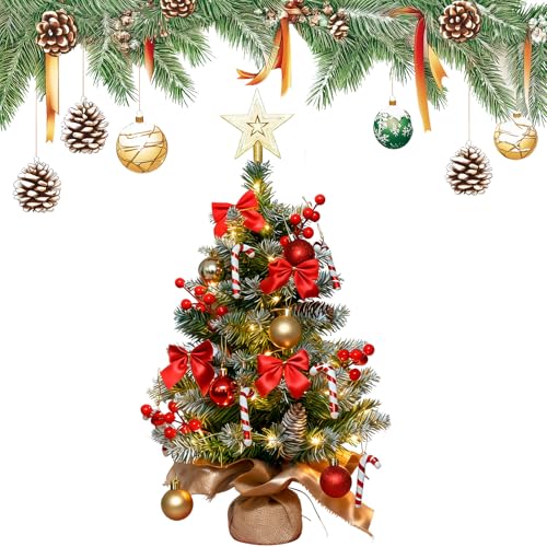 Mini árbol de Navidad, 60cm Pequeño árbol de Navidad con iluminación LED Verde Árbol de Navidad pequeño artificial con punta de estrella Adorno de árbol de Navidad para decoración de cocina navideña