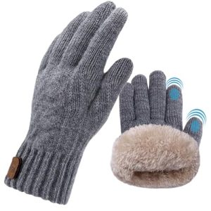 lifwimner Guantes de Invierno Para Hombre, Guantes Cálidos con Pantalla Táctil con Forro Suave, Guantes de Invierno Deportes al Aire Libre(Gris)