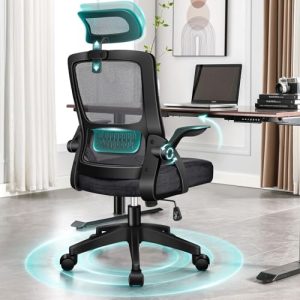 ALFORDSON Silla de Escritorio de Oficina Ergonómica para Oficina en Casa, Silla de Computadora de Malla con Soporte Lumbar Reposacabezas Reposabrazos Abatible, Silla Giratoria Inclinable, Negro