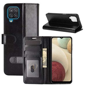 Funda Movil para Samsung A12 Carcasa Cuero PU Silicona Magnetic Wallet Protector Teléfono Flip Cover For Samsung Galaxy A12 A127F A125F 2020 Tapa con Soporte (Black)