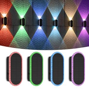 AGOTD Lámpara Solar Pared Exterior RGB Ajustable Luces Solares LED Luminarias Arriba Abajo Impermeable 7 Colores Brillantes Para Jardín Valla Balcón Decoración 4 Piezas Multicolor