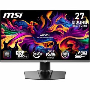 MSI MPG 272URX QD-OLED 26,5″ 4K UHD Monitor Gaming – Panel OLED 3840 x 2160 Quantum Dot,EL Gen3, 240Hz / 0,03ms, 99% DCI-P3, ΔE≤2, DisplayHDR True Black 400, KVM, DP 2.1a, HDMI 2.1, USB Type-C