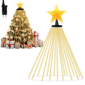 HuaMuDM Luces Árbol Navidad Con Estrella,LED Impermeables Guirnalda, Cadena de Luces para Árbol de Navidad con 8 modos para decoraciones de fiesta