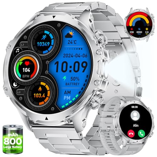 LIGE Reloj Inteligente Hombre Militar con Llamadas,800mAh Smartwatch Hombre con 1,85" HD/5ATM Impermeable/LED Linterna/110+ Modos Deportivos/SpO2/Pulsómetro/Sueño/Pulsera Actividad Android iOS