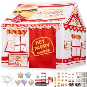 Tienda de Campaña Infantil Temática con Juguetes(123x100x123 cm), Luces y Globos – Cabañas para Niños Interior y Exterior (Hamburguesa)