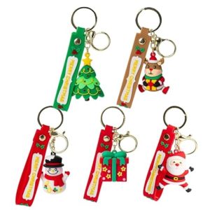 ZukqrymluvIQ 5Pcs 3D Christmas Keychains Santa Claus, Snowman, Christmas Tree Pendants Xmas Keyrings for Party Bag Fillers, Family Gifts, Stocking Fillers, Decorations, Multicolour, moderate
