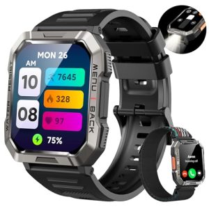 Reloj Inteligente Hombre, Smartwatch Hombre con Linterna y Brújula, Smartwatch con Llamadas Bluetooth, Batería Grande de 900 mAh, Pulsera Actividad Impermeable IP68, Reloj Inteligente para Android iOS