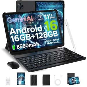 DOOGEE U11 Android 16 Tablet 11 Pulgadas con Teclado, 16GB+128GB/2TB Tablet con Lápiz y Ratón, 8580mAh Gemini AI Tablets Niños Octa Core, Widevine L1/13MP+5MP/ 5G WiFi/GMS/Face ID Tableta PC con Funda