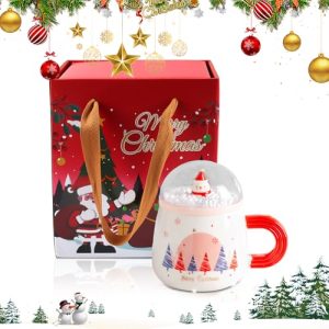 SilverChry Tazas de Cerámica de Navidad, Taza de Café, Mug Navidad con Cuchara y Caja de Regalo, Christmas Mug Adecuada para Regalar, Preparar Té y Preparar Café (Árbol de Navidad blanco)
