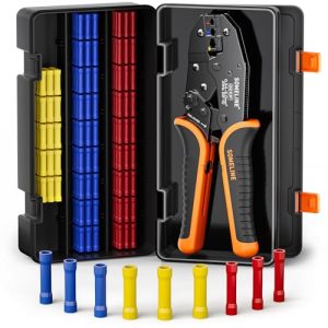 SOMELINE Kit de Crimpadora Terminales Eléctricos, 3 Tipos de Terminales Preaislados, 0,34–6 mm² Crimpadora Autoajustable de Trinquete, para Electricista, Automoción y Bricolaje