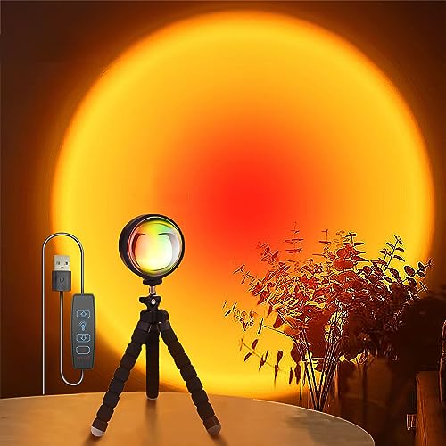 QUIGO Sunset lamp Lámpara LED Proyector de Luz 360° Rotación de Cabeza Visual Romántica Lámpara Visual de Puesta de Sol Inteligente de Carga USB Decoración de Dormitorio Fiesta en Sala de Estar