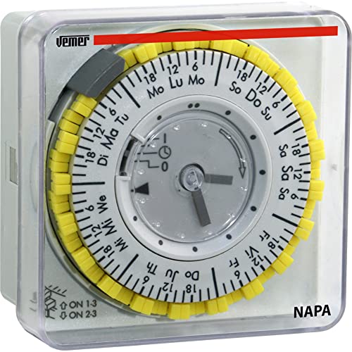 VEMER VP887400 NAPA RW - Interruptor Horario Electromecánico, Temporizador con Programación Semanal, Instalación en Panel, Gris Claro